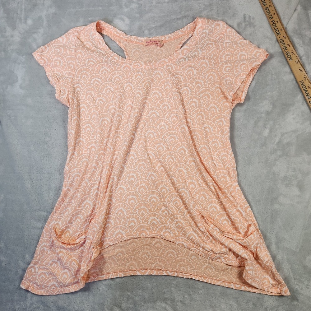 Fresh Produce Womens L Cold‎ Shoulder Peach Short Sleeve Shirt USA Made Shells
